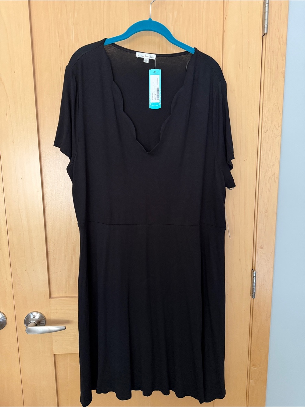 nine britton Black Knit Scallop Neck Dress